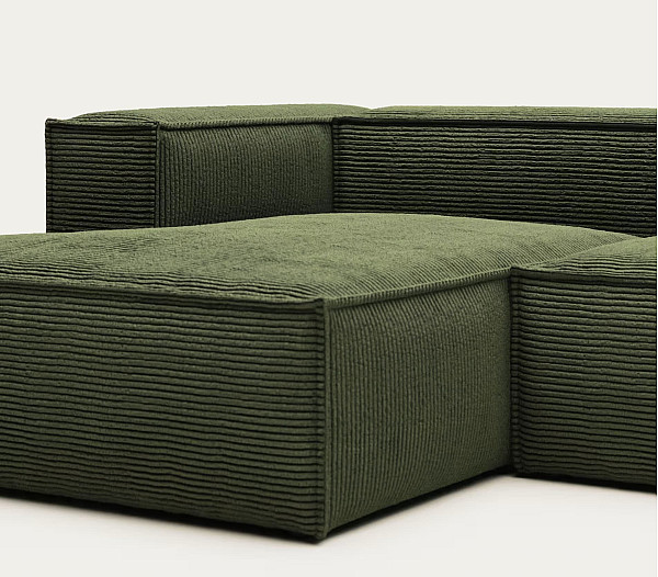 Угловой диван 4-местный с левым шезлонгом La Forma BLOK S572LN19 Зеленый вельвет 330 см-7