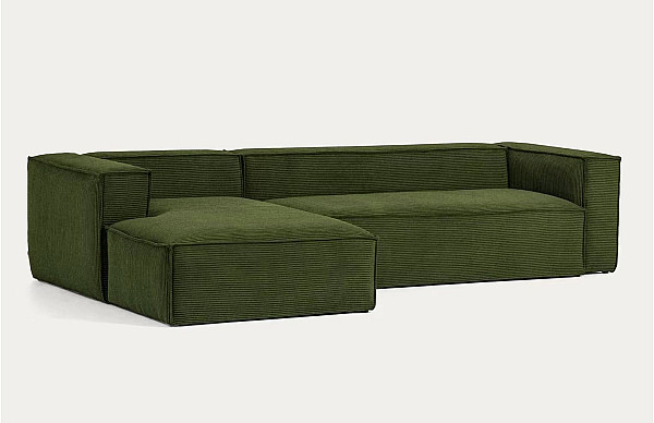 Угловой диван 4-местный с левым шезлонгом La Forma BLOK S572LN19 Зеленый вельвет 330 см-4