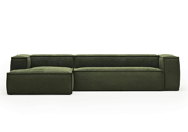 Угловой диван 4-местный с левым шезлонгом La Forma BLOK S572LN19 Зеленый вельвет 330 см-3