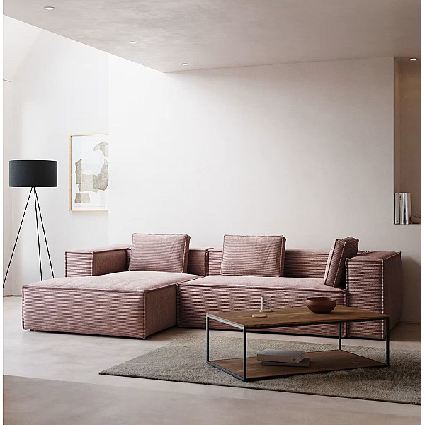 Угловой диван 4-местный с левым шезлонгом La Forma BLOK S572LN24 Розовый вельвет 330 см-0