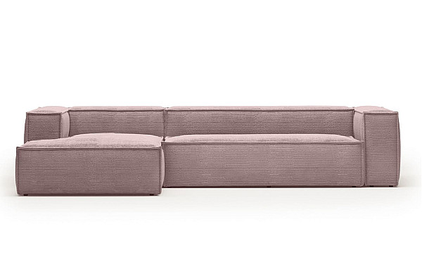 Угловой диван 4-местный с левым шезлонгом La Forma BLOK S572LN24 Розовый вельвет 330 см-3