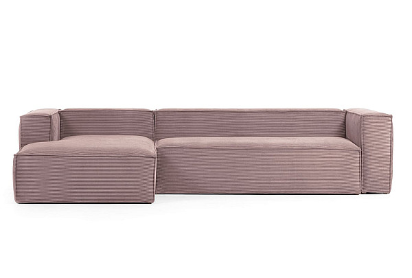 Угловой диван 4-местный с левым шезлонгом La Forma BLOK S572LN24 Розовый вельвет 330 см-4