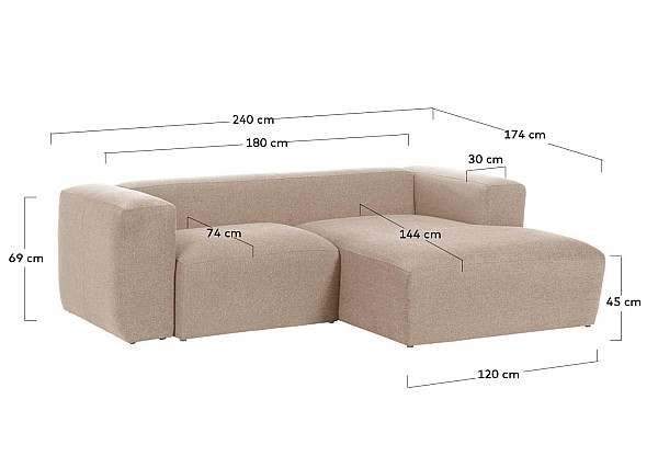 Угловой диван 2-местный с правым шезлонгом La Forma BLOK S574GR39 Бежевый 240 см-10