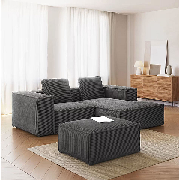 Кутовий диван 2-місний з правим шезлонгом La Forma BLOK S574LN15 Сірий вельвет 240 см-0