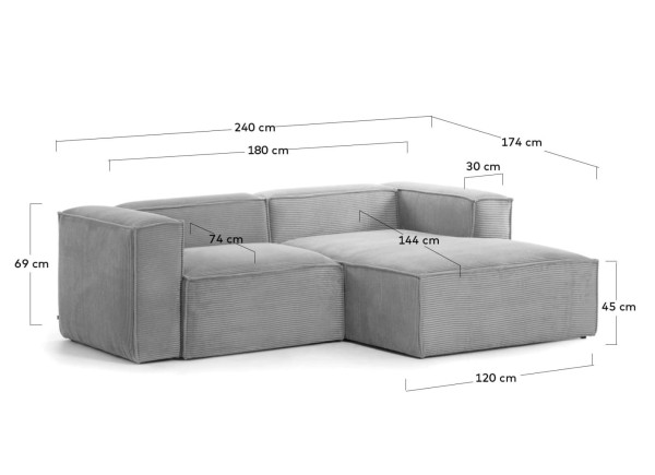 Кутовий диван 2-місний з правим шезлонгом La Forma BLOK S574LN15 Сірий вельвет 240 см-12