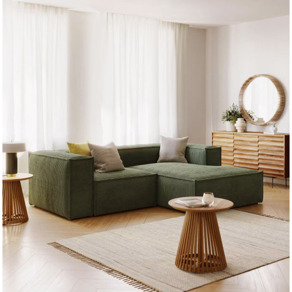 Угловой диван 2-местный с правым шезлонгом La Forma BLOK S574LN19 Зеленый вельвет 240 см-0