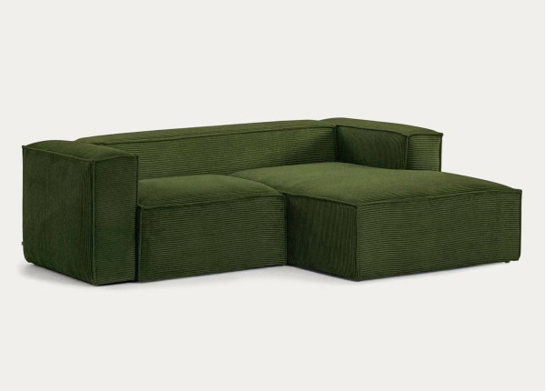 Угловой диван 2-местный с правым шезлонгом La Forma BLOK S574LN19 Зеленый вельвет 240 см-4