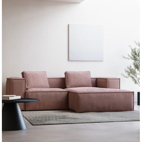 Кутовий диван 2-місний з правим шезлонгом La Forma BLOK S574LN24 Рожевий вельвет 240 см-0