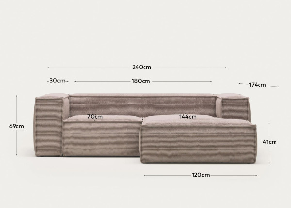 Кутовий диван 2-місний з правим шезлонгом La Forma BLOK S574LN24 Рожевий вельвет 240 см-11