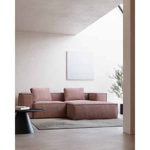 Кутовий диван 2-місний з правим шезлонгом La Forma BLOK S574LN24 Рожевий вельвет 240 см-1