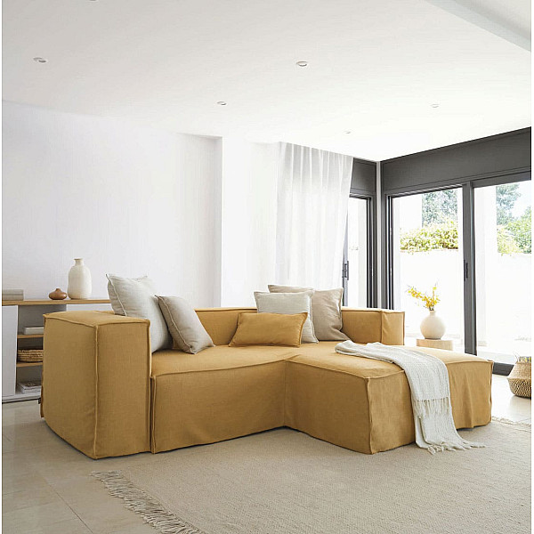 Кутовий диван 2-місний з правим шезлонгом La Forma BLOK S574SN81 Гірчичний 240 см-0
