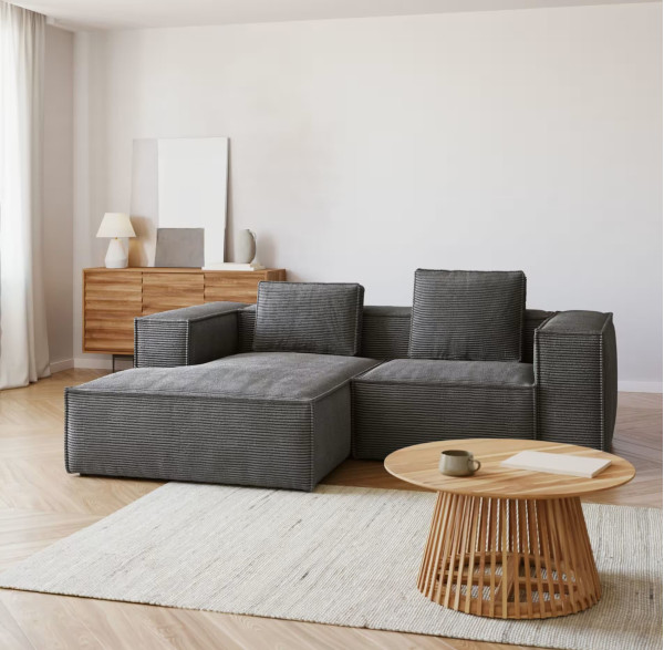 Кутовий диван 2-місний з лівим шезлонгом La Forma BLOK S575LN15 Сірий вельвет 240 см-0