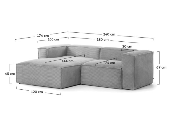 Кутовий диван 2-місний з лівим шезлонгом La Forma BLOK S575LN15 Сірий вельвет 240 см-12