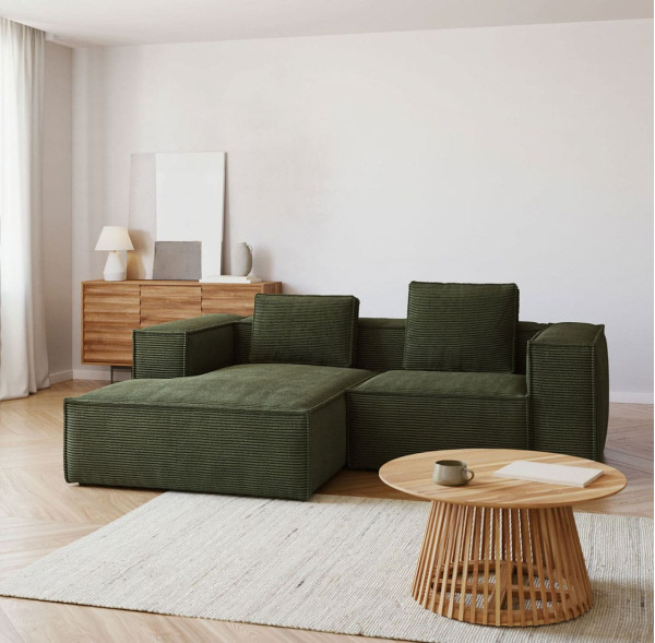 Кутовий диван 2-місний з лівим шезлонгом La Forma BLOK S575LN19 Зелений вельвет 240 см-0