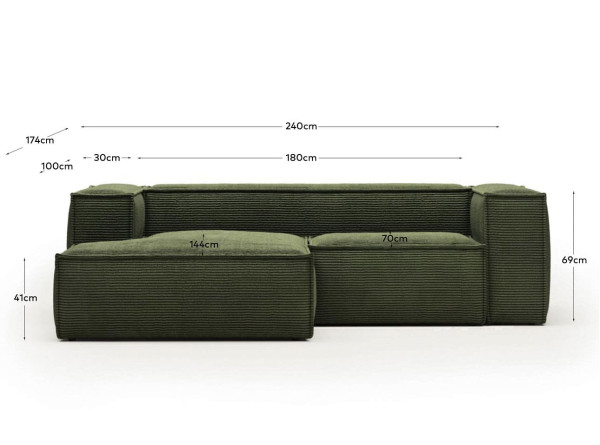 Кутовий диван 2-місний з лівим шезлонгом La Forma BLOK S575LN19 Зелений вельвет 240 см-10