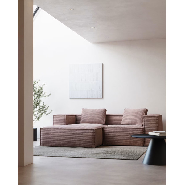 Кутовий диван 2-місний з лівим шезлонгом La Forma BLOK S575LN24 Рожевий вельвет 240 см-1