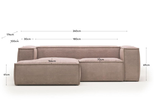 Кутовий диван 2-місний з лівим шезлонгом La Forma BLOK S575LN24 Рожевий вельвет 240 см-12