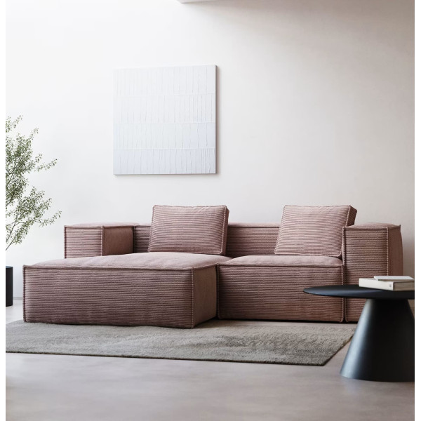 Кутовий диван 2-місний з лівим шезлонгом La Forma BLOK S575LN24 Рожевий вельвет 240 см-0