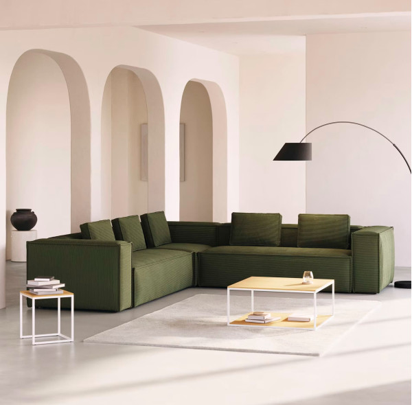 Угловой диван 6-местный La Forma BLOK S684LN19 Зеленый вельвет 320х320 см-0