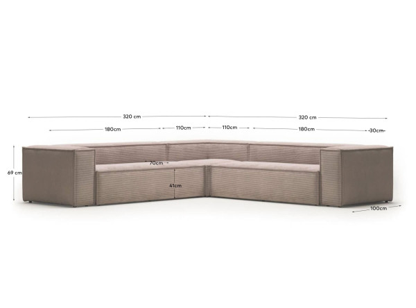 Кутовий диван 6-місний La Forma BLOK S684LN24 Рожевий вельвет 320х320 см-9