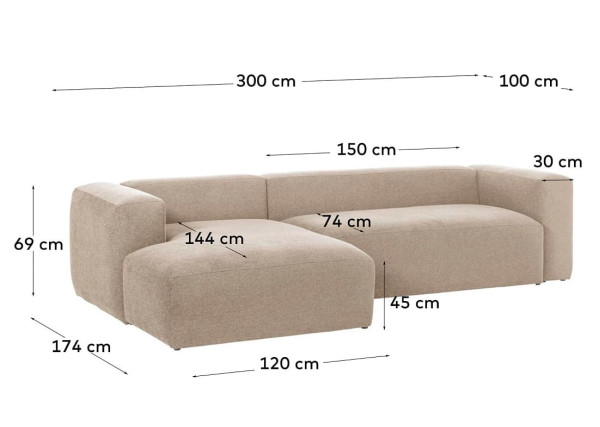 Угловой диван 3-местный с левым шезлонгом La Forma BLOK S751GR39 Бежевый 300 см-10