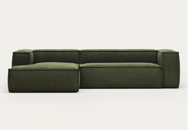 Угловой диван 3-местный с левым шезлонгом La Forma BLOK S751LN19 Зеленый вельвет 300 см-3