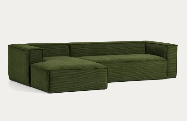 Угловой диван 3-местный с левым шезлонгом La Forma BLOK S751LN19 Зеленый вельвет 300 см-4