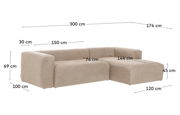 Кутовий диван 3-місний з правим шезлонгом La Forma BLOK S752GR39 Бежевий 300 см-11