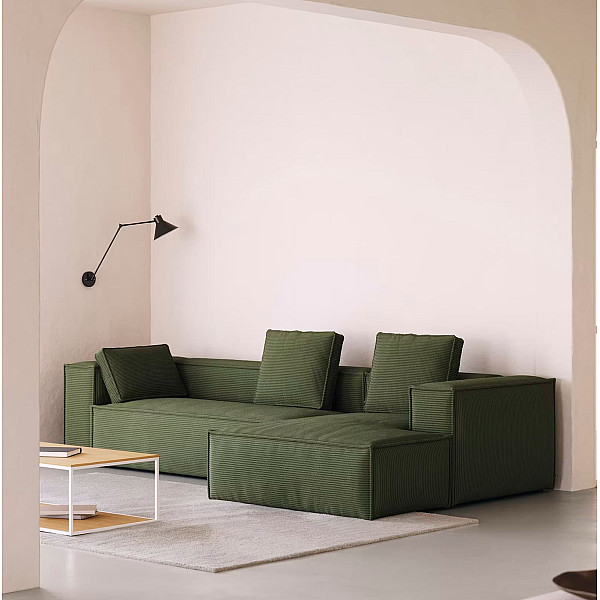 Кутовий 3-місний диван з правим шезлонгом La Forma BLOK S752LN19 Зелений вельвет 300 см-0