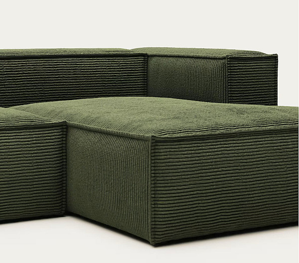 Кутовий 3-місний диван з правим шезлонгом La Forma BLOK S752LN19 Зелений вельвет 300 см-7