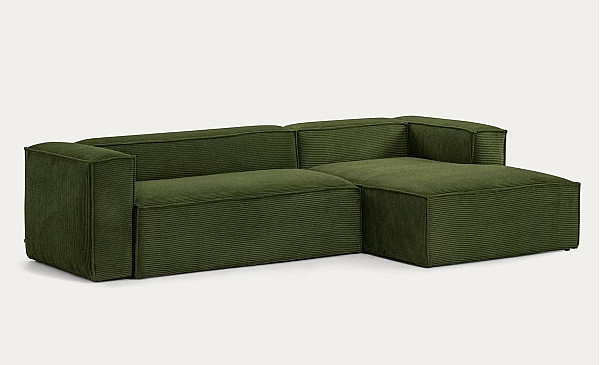 Кутовий 3-місний диван з правим шезлонгом La Forma BLOK S752LN19 Зелений вельвет 300 см-4