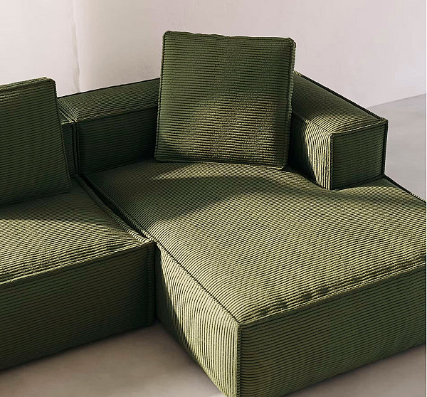 Кутовий 3-місний диван з правим шезлонгом La Forma BLOK S752LN19 Зелений вельвет 300 см-2
