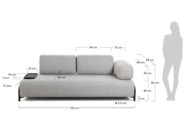 Диван 3-местный с подносом La Forma COMPO S588BB12 Бежевый-9