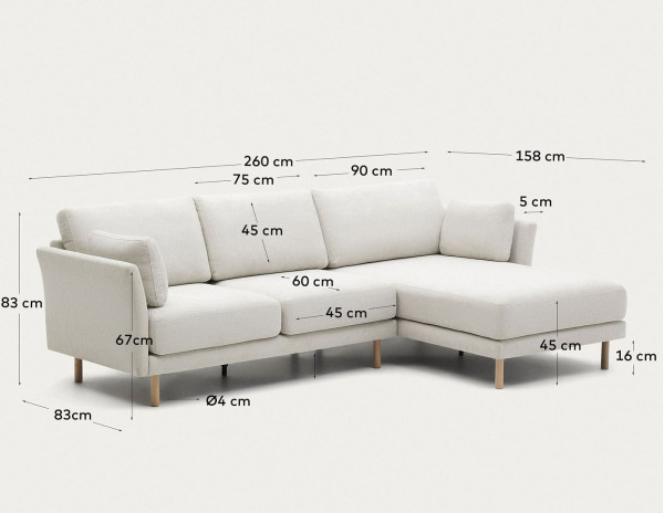 Кутовий диван 3-місний La Forma GILMA S79340TB12 Бежева тканина шеніл-11