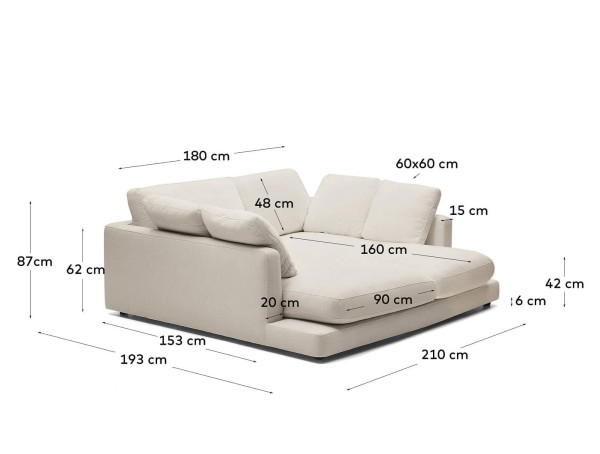 Диван 3-местный c двойным шезлонгом La Forma Gala S821_42_SE12 Бежевый-12