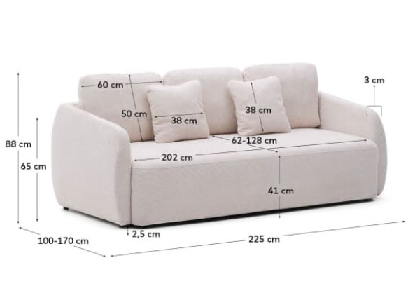 Диван раскладной 3-местный La Forma Laira S00036LG39 Экрю 218 см-10