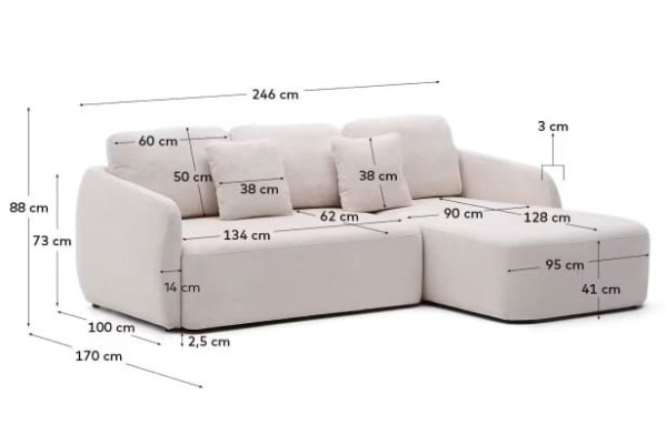 Угловой диван раскладной 3-местный La Forma Laira S00037LG39 Экрю 246 см-10