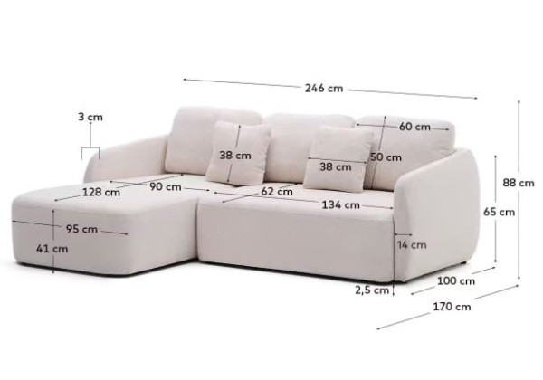 Угловой диван раскладной 3-местный La Forma Laira S00071LG39 Экрю 246 см-11