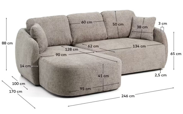 Угловой диван раскладной 3-местный La Forma Laira S00156LG11 Топо 246 см-9