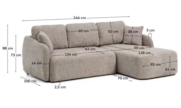 Угловой диван раскладной 3-местный La Forma Laira S00159LG11 Топо 246 см-10