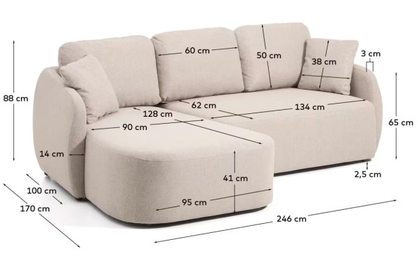 Кутовий диван розкладний 3-місний La Forma Laira S00167AU12 Бежевий 246 см-9