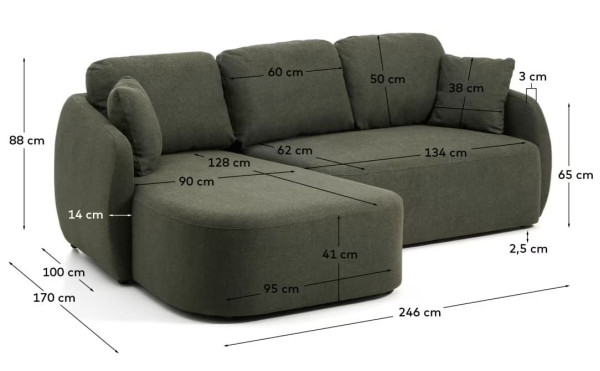 Угловой диван раскладной 3-местный La Forma Laira S00172AU19 Зеленый 246 см-9
