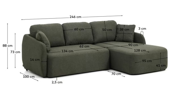 Угловой диван раскладной 3-местный La Forma Laira S00175AU19 Зеленый 246 см-8