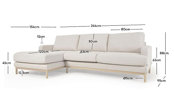 Угловой диван 3-местный с левым шезлонгом La Forma MIHAELA S805_40I_PS33 Молочный-11