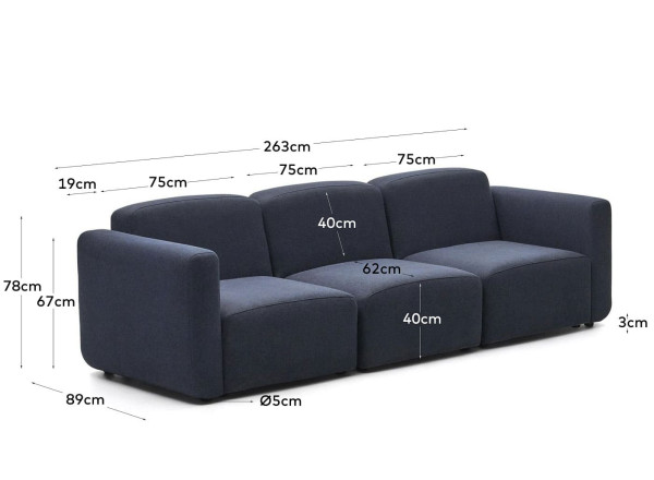 Модульный 3-местный диван La Forma NEOM S82630AU25 Синий Модульный 3-местный диван La Forma NEOM S82630AU25 Синий-9