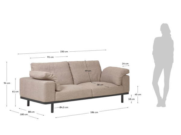 Диван 3-местный с подушками La Forma NOA S708GC12 Бежевый-11