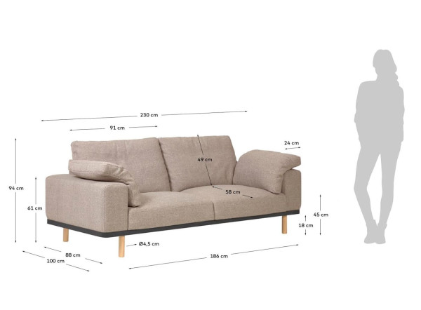 Диван 3-местный с подушками La Forma NOA S719GC12 Бежевый-11