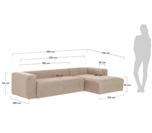 Кутовий диван 4-місний з правим шезлонгом La Forma BLOK S573GR39 Бежевий 330 см-8