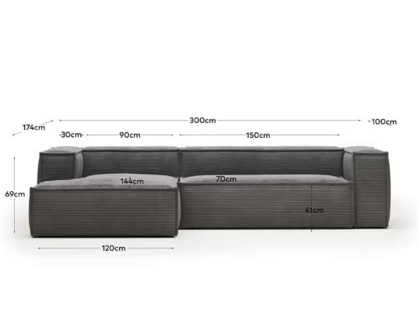 Угловой диван 3-местный с левым шезлонгом La Forma BLOK S751LN15 Серый вельвет 300 см-9
