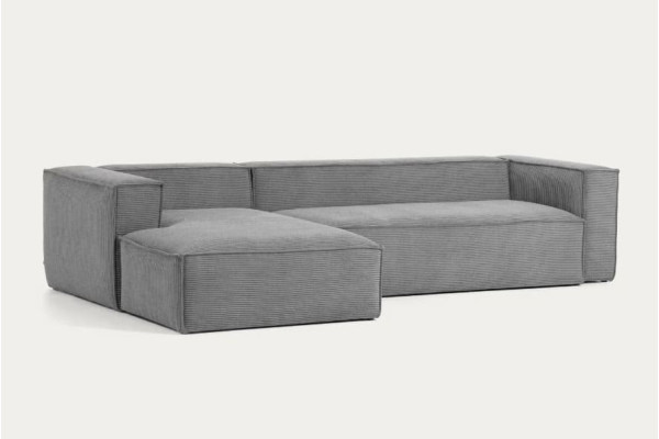 Угловой диван 3-местный с левым шезлонгом La Forma BLOK S751LN15 Серый вельвет 300 см-1